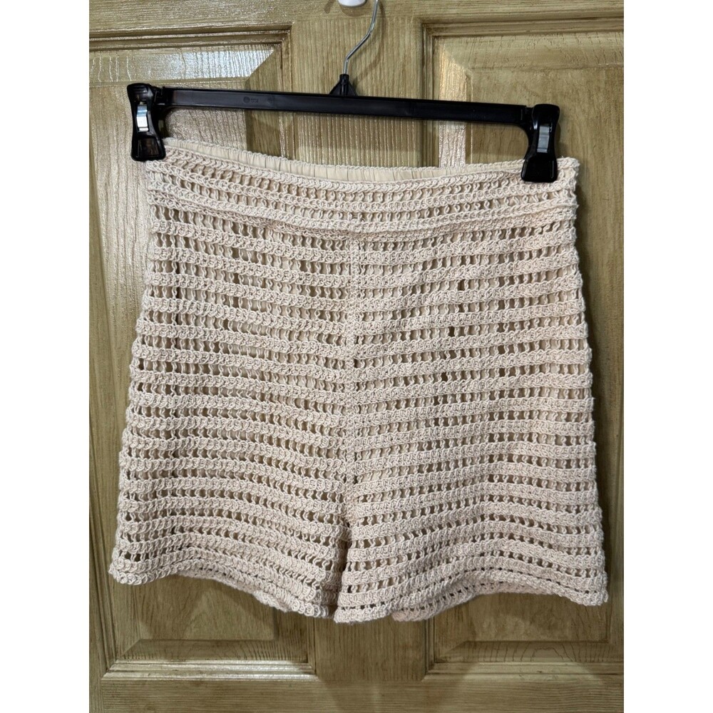 Skies Are Blue Womens Small Ivory Crochet Shorts Lined Open Knit Boho Beach S